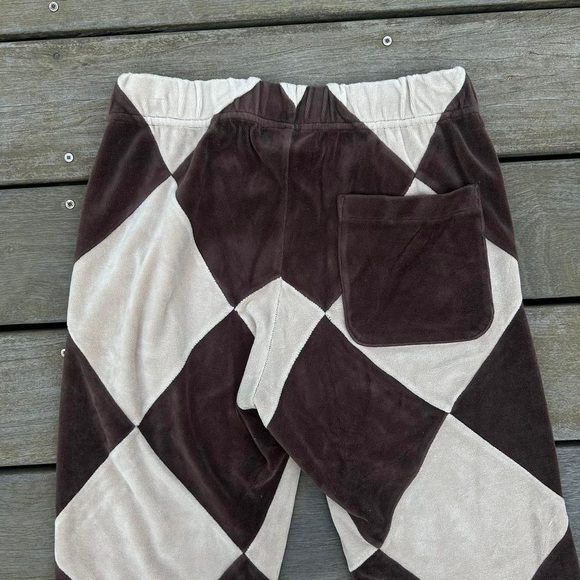 Brown/Tan Checkered Diamond Velour Teddy Fresh Sweatpants - Picture 6 of 7